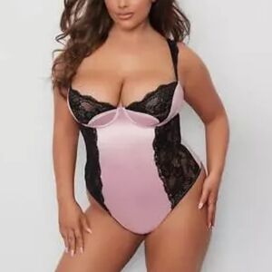 2/$30 Ilana Satin & Lace Pink Thong Teddy Size Medium